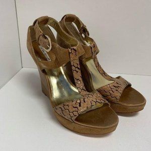 Charles David Nude Snake Leather Wedge Sandals